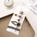 Grey rhinestone and pearl hair clip set, elegant side clips and bobby pins for women. - 5-Piece Black Crystal Set