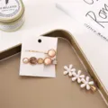 Elegant pearl flower hair clips set, gold metal side hairpins with rhinestones and pink beads. - Champagne 2-Piece Set