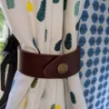 Brown PU leather curtain tieback detail, punch free curtain buckle strap for home decor. - Coffee