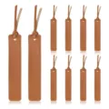 Leather bookmarks set with tassels, brown reading page markers for books, stationery office supplies. - Tan