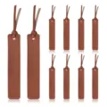 Brown leather bookmark detail showing fine stitching and tassel strap design for reading. - Brown