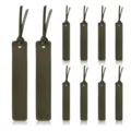 Dark green leather bookmark detail view displaying fine edge stitching and texture. - Dark Green