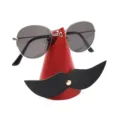 Creative mustache leather glasses holder desktop display stand with sunglasses for office decor. - Red Body + Black Beard