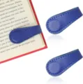 Blue leather magnetic bookmark for book reading, stylish minimalist page marker for readers. - Blue