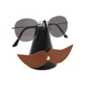 Creative mustache leather glasses holder desktop stand cute office ornament for spectacles. - Black Body + Brown Whiskers