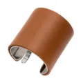 Brown PU leather metal ponytail hook hair clip variant in minimalist Japanese style. - Earthy Yellow
