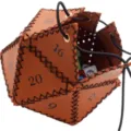 PU leather D20 dice bag, retro brown tabletop gaming storage pouch with black drawstring. - Tan