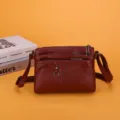 Washed soft leather women crossbody bag small vintage shoulder bag multi-pocket casual mom handbag - Red (Stripes)