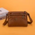Brown Washed Soft Leather Crossbody Bag Small Shoulder Bag Multi-Pocket Phone Pouch - Brown (Vertical Stripes)
