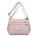 Borsa a tracolla da donna in pelle morbida rosa multitasche borsa casual elegante - Rosa