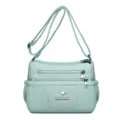 Borsa a tracolla da donna in pelle morbida verde chiaro multi-tasche borsa casual - Azzurro