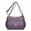 Purple soft leather women shoulder bag, multi-pocket casual crossbody bag for middle-aged mothers. - Purple