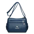 Blue soft leather women shoulder bag multi-pocket casual crossbody bag variant color - Navy Blue
