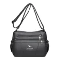 Soft leather women's crossbody shoulder bag with multi-layer large capacity in classic black. - Gray