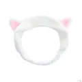 White plush cat ear headband cute soft makeup hair band elastic face washing hair hoop - White