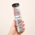 Colorful small hair ties in a clear cylinder container, elastic hair bands for kids, multi-color. - Small Spiral Style / 300 Pieces/Pack / Spring Colors