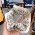 Floral scrunchie with white PU geometric frame, stylish hair tie for women daily casual wear. - Wide-Brimmed Green Floral Accessories