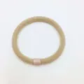 Beige hair tie with pink bead, minimalist elastic hair band for daily wear and styling. - Beige