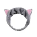 Plush grey cat ear headband for daily makeup washing, soft and cute hair hoop. - Gray