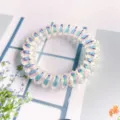 Clear iridescent telephone cord hair tie, holographic shiny translucent spiral hair rope for daily styling. - Metallic Silver