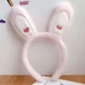 Fascia per capelli con orecchie di coniglio in peluche rosa, morbido cerchietto carino per il trucco. - Stile Orecchie Da Coniglio (DRY-192) / Orecchio di Coniglio Rosa