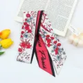 Floral print long hair ribbon twilly scarf for women, elegant chic neck scarf hair accessory. - Parrot and Flower Satin Scarf