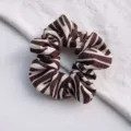 Brown zebra print fabric hair scrunchie for women and girls, stylish daily hair accessory. - Zebra Coffee