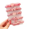 Set di elastici per capelli rosa carini per bambini con cuore e fiocco per ragazze - Five-Piece Set / Set da 5 pezzi cuore rosa