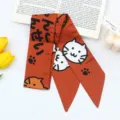 Oranje schattige kat print haar sjaal lint twilly voor vrouwen stijlvol accessoire - Bruine kat zijden sjaals