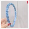 Blue satin pleated headband for women, stylish gathered hair hoop, sweet daily hair accessory. - Dark Blue