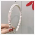 Pink satin pleated headband, elegant solid color hair hoop for women and girls daily wear. - Pink