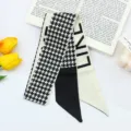 Chic black and white houndstooth hair ribbon scarf for stylish daily hairstyles and neck wear. - Houndstooth Silk Scarf