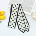 Chic black and white polka dot hair ribbon long silk scarf for women stylish hair accessories - Black Polka Dot Scarf