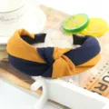 Korean style fabric cross knotted wide hair hoop fashion contrast color headband for women - Dual-Color Navy Yellow