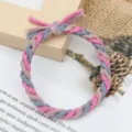 Korean style color-blocking braided hair tie, high elasticity handmade hair rope variant - Braided Knot Style / Rose Red and Light Blue