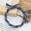 Color-block braided hair tie, thick elastic hair rope with handmade knot for daily styling - Braided Knot Style / Light Blue Gray and Khaki