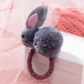 Cute plush bunny hair tie, fluffy gray rabbit pom-pom elastic hair rope for kids and girls. - Rabbit (DRY-82) / Gray