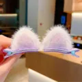 Kids cute plush cat ear hair clip, purple fuzzy animal ears hairpin for cute girls - Purple Cat Ears Pair