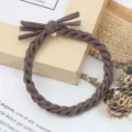 Dark brown braided hair tie with knotted design, high elasticity elastic rope accessory. - Braided Knot Style / Khaki