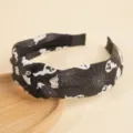 Halloween Ghost Spiderweb Print Knotted Fabric Hair Hoop Headband Black And White - Ghost Spiderweb Print / Spider Web