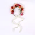 Bohemian bridal floral crown with colorful roses and white ribbons for wedding hair accessories - Red