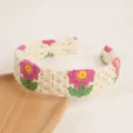 Serre-tête crochet fleurs bohème tricoté doux accessoires cheveux blanc rose vacances - Rose Rouge avec Fleur