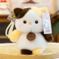 Lindo gato calico de peluche llavero, suave colgante de bolso de animales como regalo. - Gato calicó