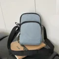 Casual women crossbody bag, solid color light blue multi-pocket shoulder bag for daily use. - Blue