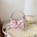 Pink cute bow children shoulder bag stylish mini PU leather crossbody handbag for girls daily use - Pink