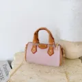 Kids mini pillow handbag with chain strap, stylish pink and brown crossbody bag for children - Pink
