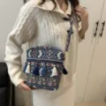 Ethnic style woven crossbody bag with tassels, casual retro shoulder bag for women daily use. - Style 1