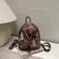 Ethnic woven mini backpack casual bohemian style tassel travel daily shoulder bag women - Dark Brown