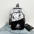 Astronaut graffiti backpack for students, large capacity waterproof school bookbag black white. - White