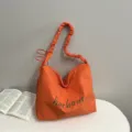 Casual nylon shoulder bag for women, large capacity orange tote bag with letter print. - Orange Red